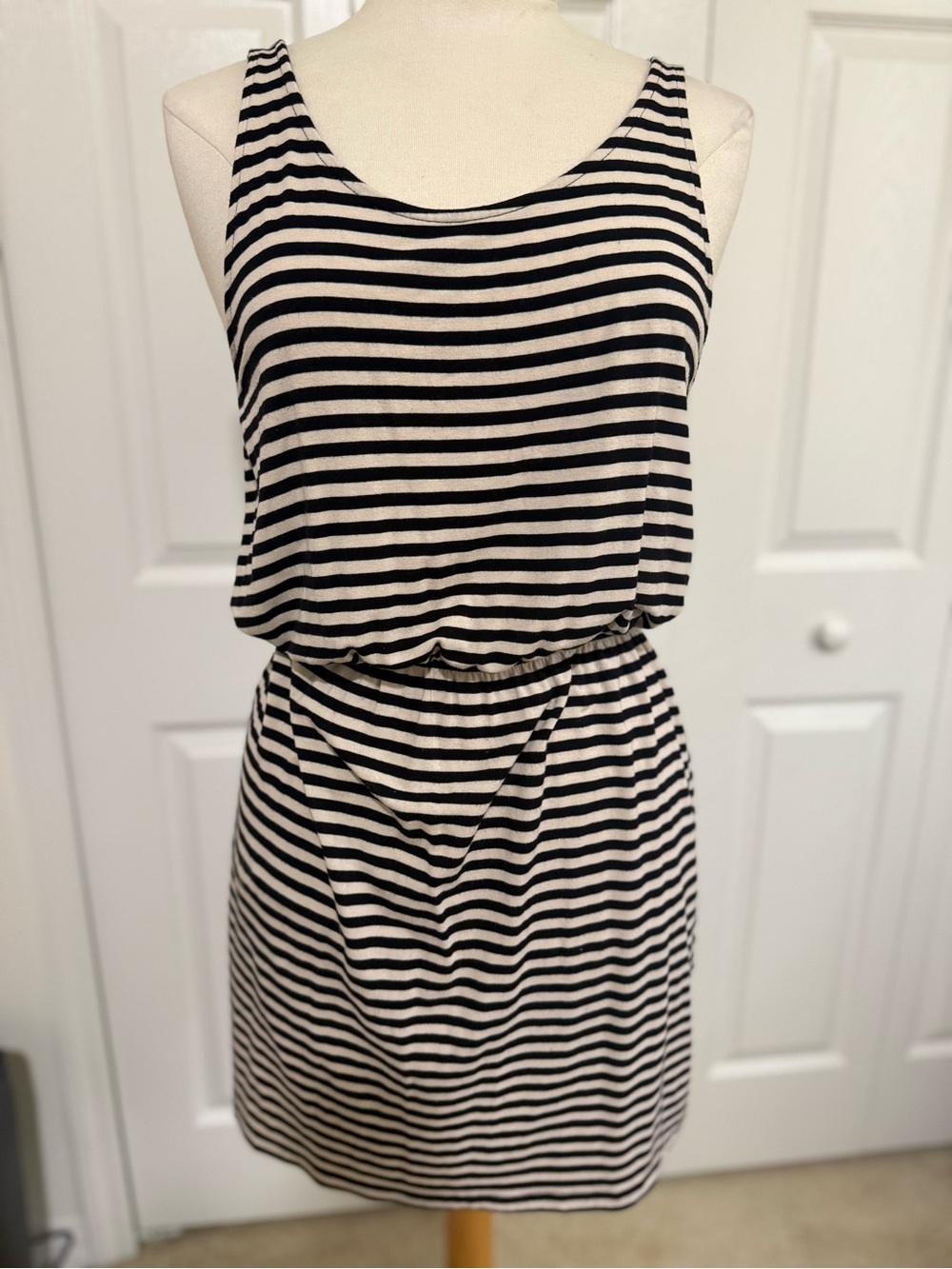 H&M Black and White Striped Sleeveless Mini Dress